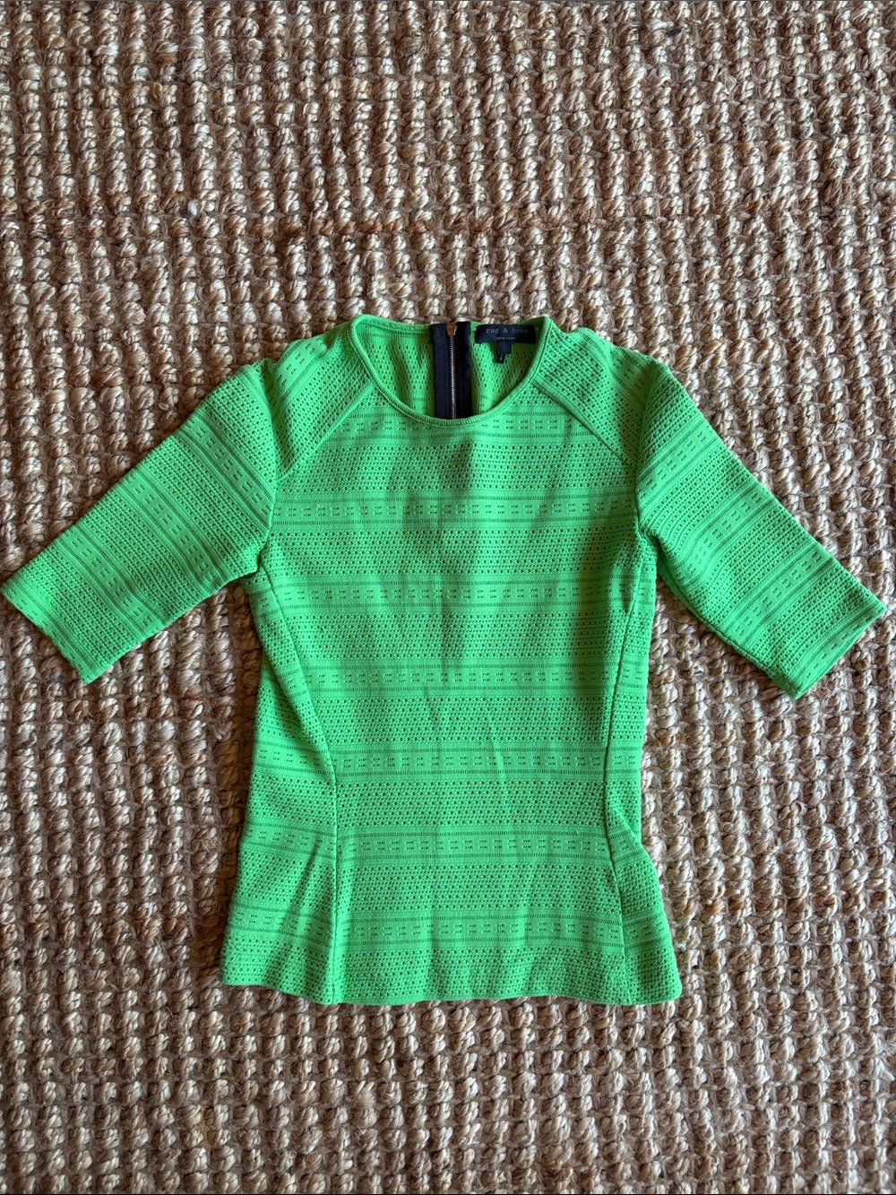 Rag Bone textured knit top neon green zip back